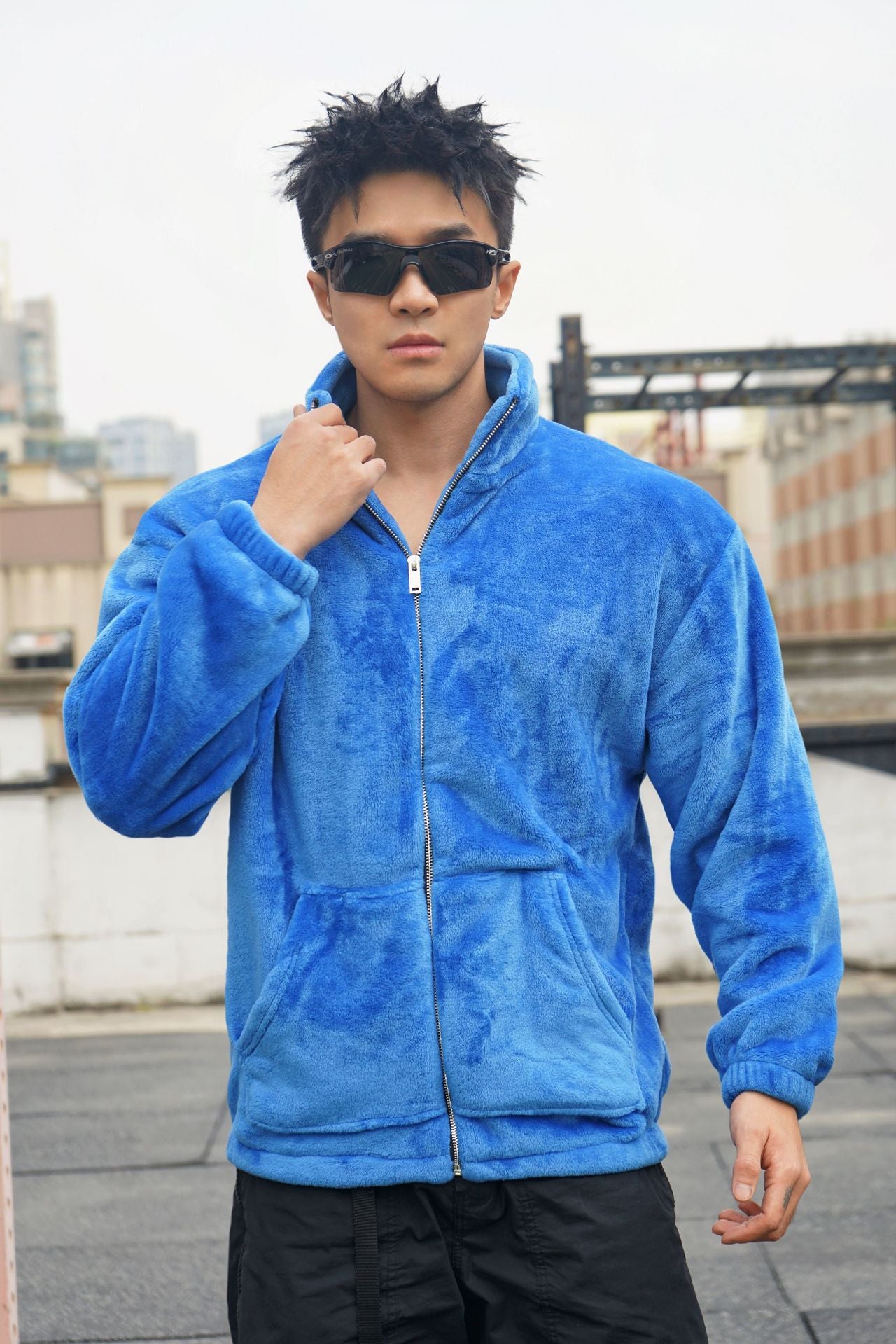 New Winter Stand Collar Men's Casual Sports Furry Jacket Loose Plus Size Zipper Sweatshirt Muscle Loose