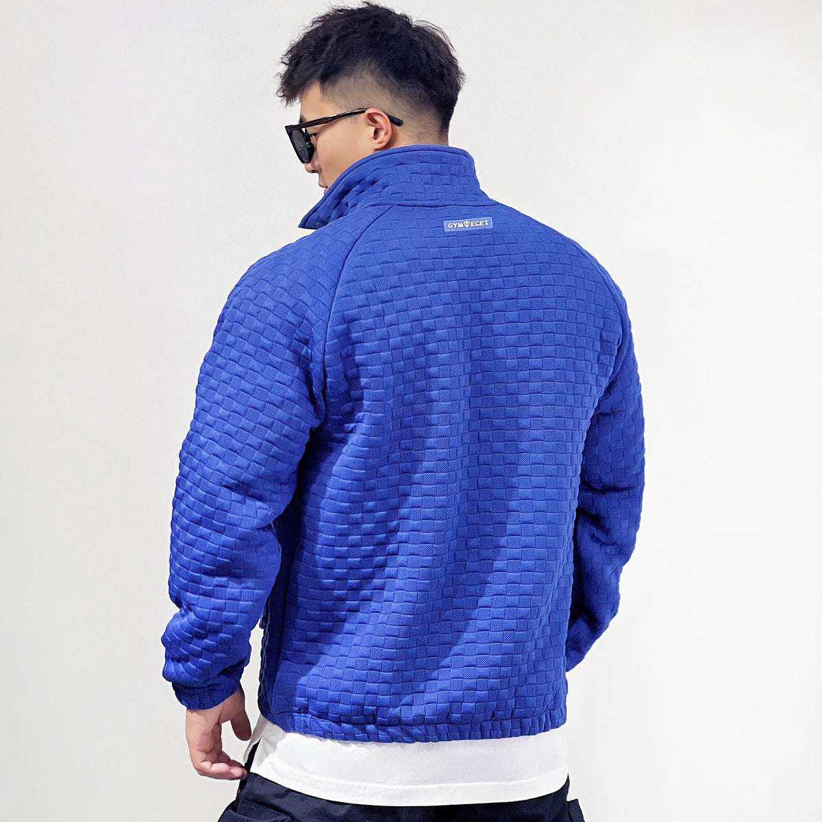 Sports Fitness Muscle Waffle Jacket Men Autumn Season Loose Cardigan Zipper Trendy Brand Casual Solid Color Stand Collar