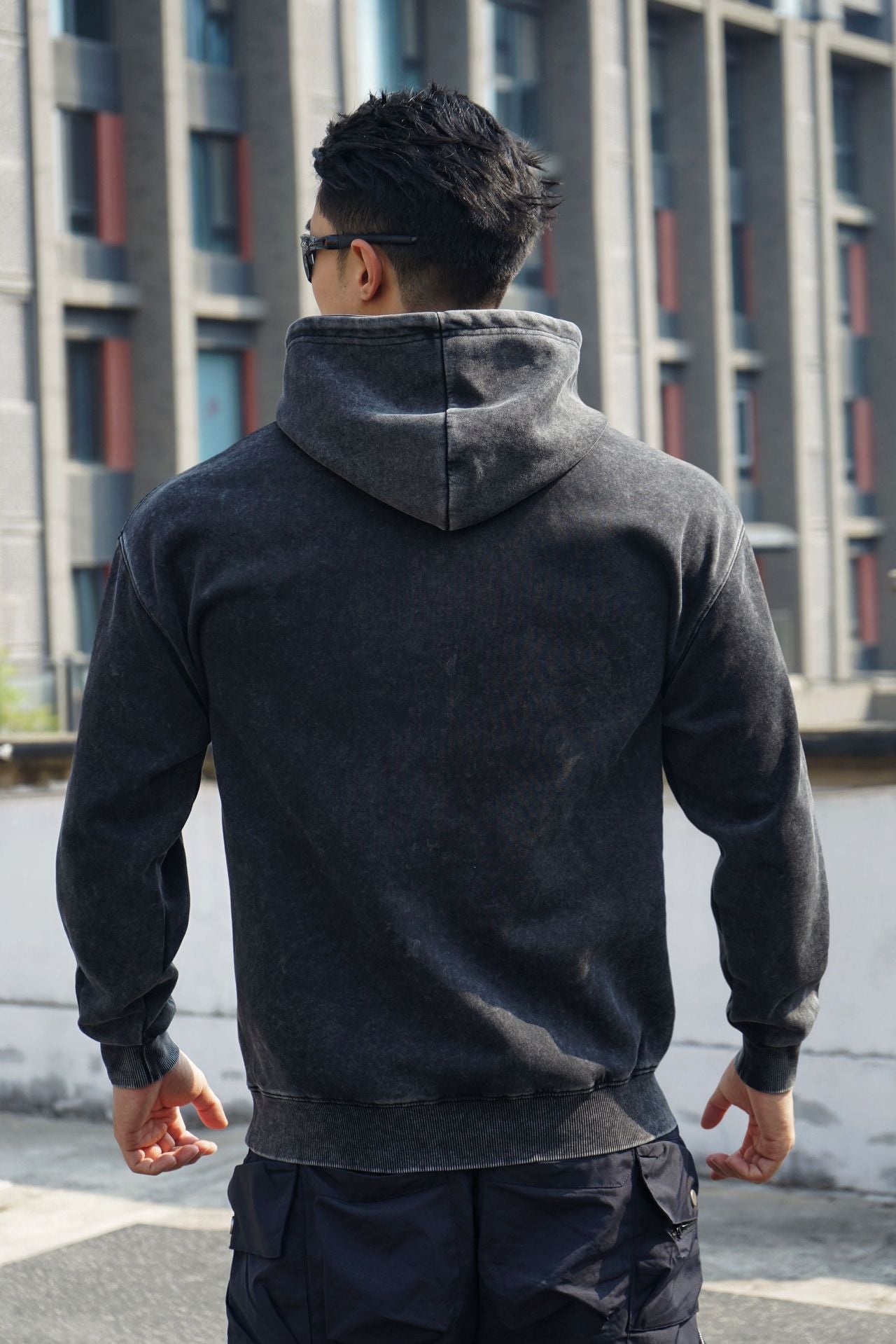 New Autumn Winter Round Neck Men's Casual Sports Hooded Loose Plus Size Pullover Muscle Washed Cotton Sweatshirt Long Sleeve