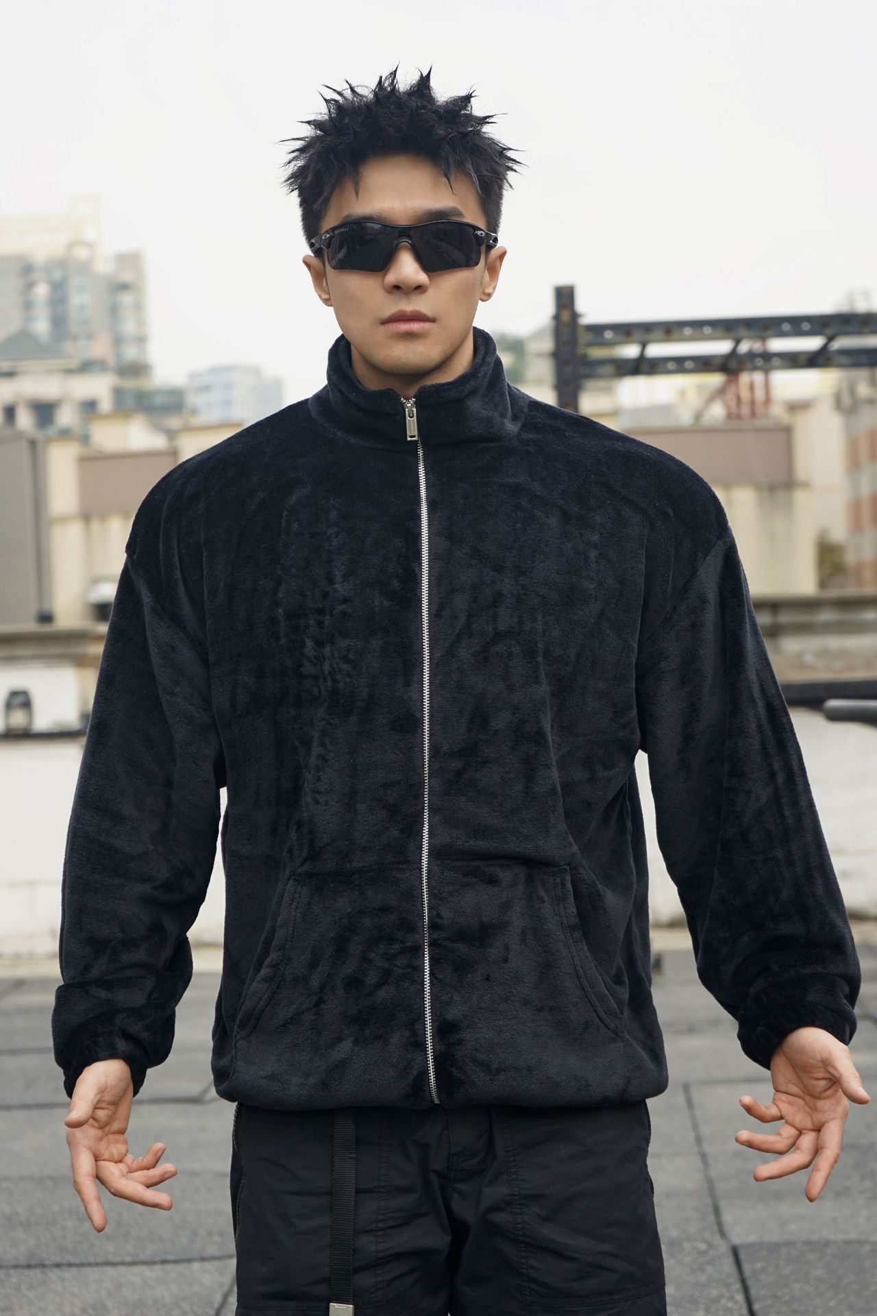 New Winter Stand Collar Men's Casual Sports Furry Jacket Loose Plus Size Zipper Sweatshirt Muscle Loose