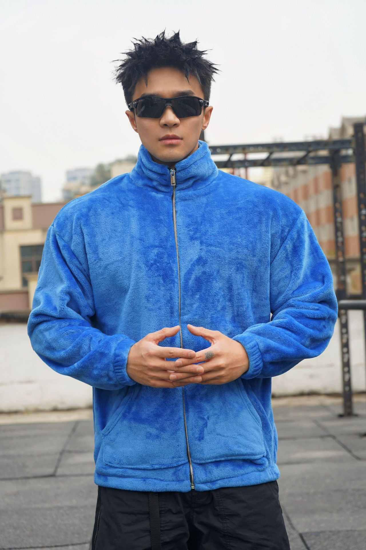 New Winter Stand Collar Men's Casual Sports Furry Jacket Loose Plus Size Zipper Sweatshirt Muscle Loose
