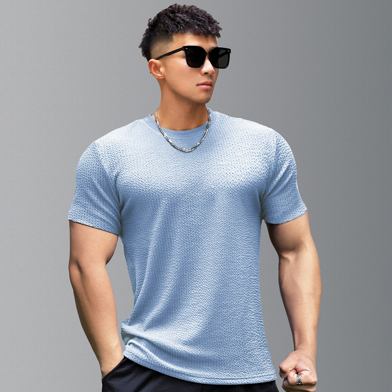 Sports Fitness Muscle Waffle Jacket Men Autumn Season Loose Cardigan Zipper Trendy Brand Casual Solid Color Stand Collar