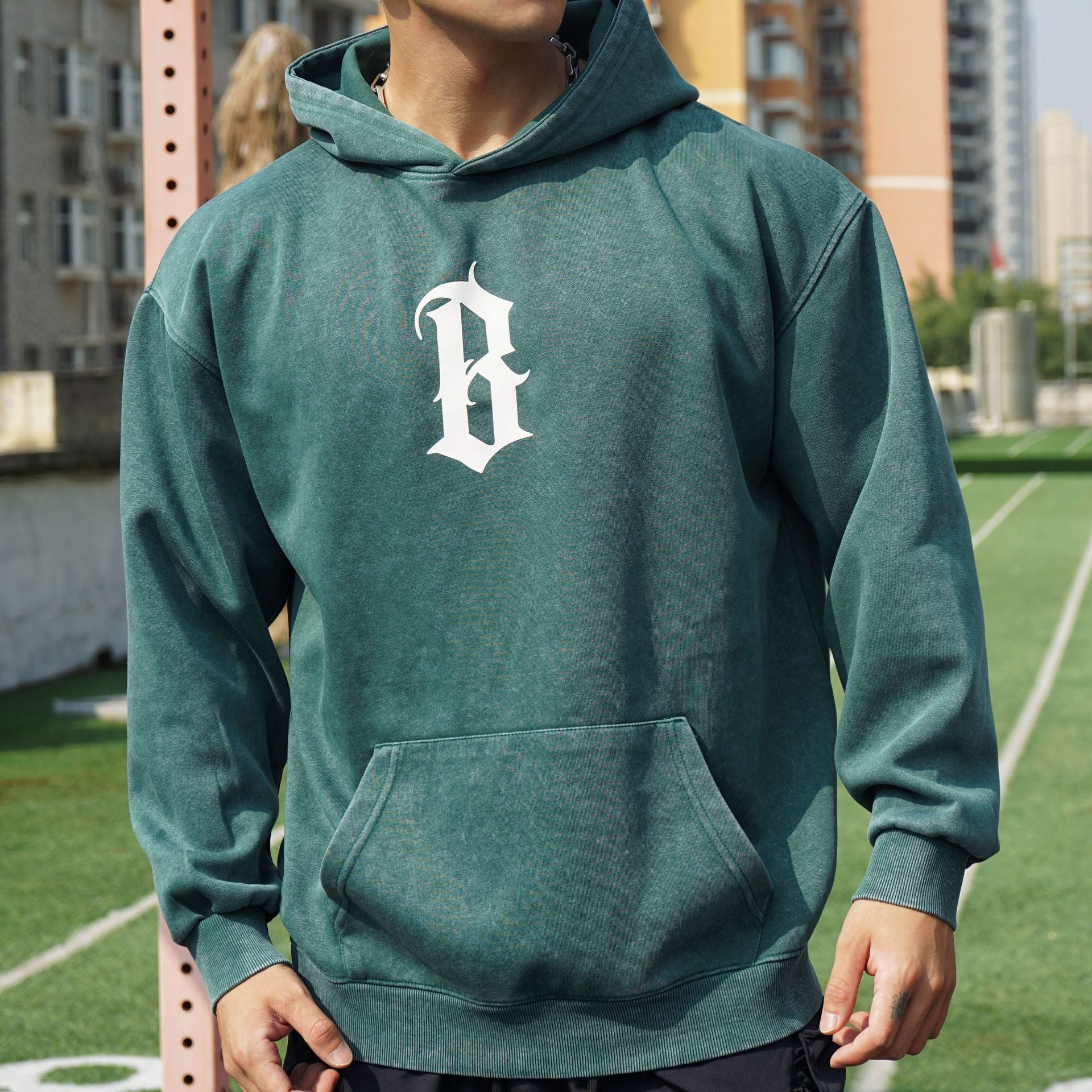 New Autumn Winter Round Neck Men's Casual Sports Hooded Loose Plus Size Pullover Muscle Washed Cotton Sweatshirt Long Sleeve