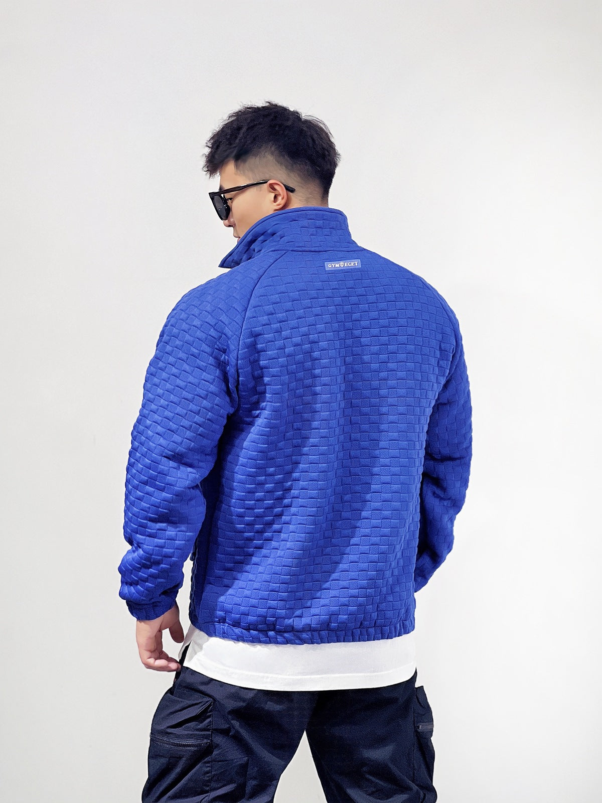 Sports Fitness Muscle Waffle Jacket Men Autumn Season Loose Cardigan Zipper Trendy Brand Casual Solid Color Stand Collar