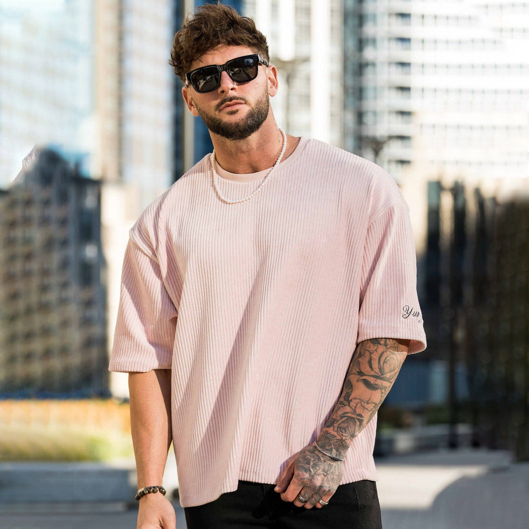 Sports Fitness Muscle Waffle Jacket Men Autumn Season Loose Cardigan Zipper Trendy Brand Casual Solid Color Stand Collar
