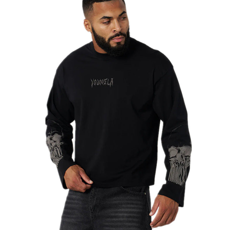 YOUNGLA New Men's Fashion Long Sleeve T Cotton Round Neck Gym Sports Fitness Training Base Shirt
