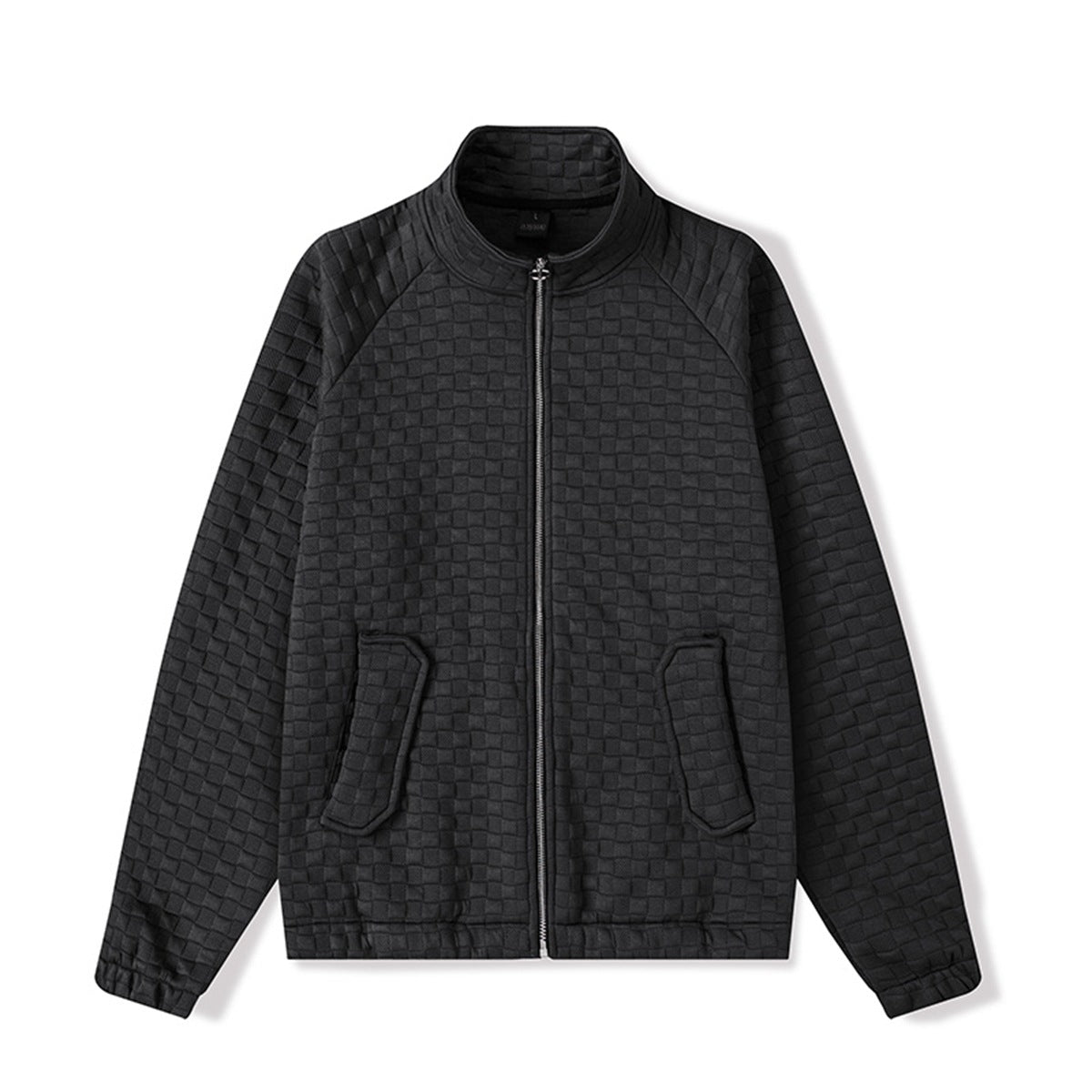 Sports Fitness Muscle Waffle Jacket Men Autumn Season Loose Cardigan Zipper Trendy Brand Casual Solid Color Stand Collar