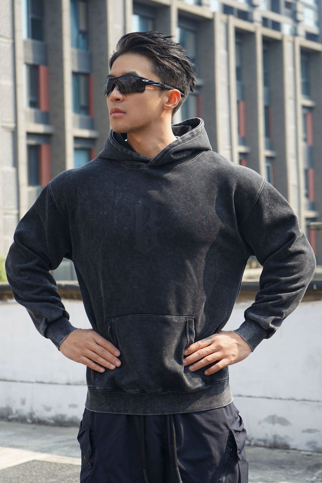 New Autumn Winter Round Neck Men's Casual Sports Hooded Loose Plus Size Pullover Muscle Washed Cotton Sweatshirt Long Sleeve