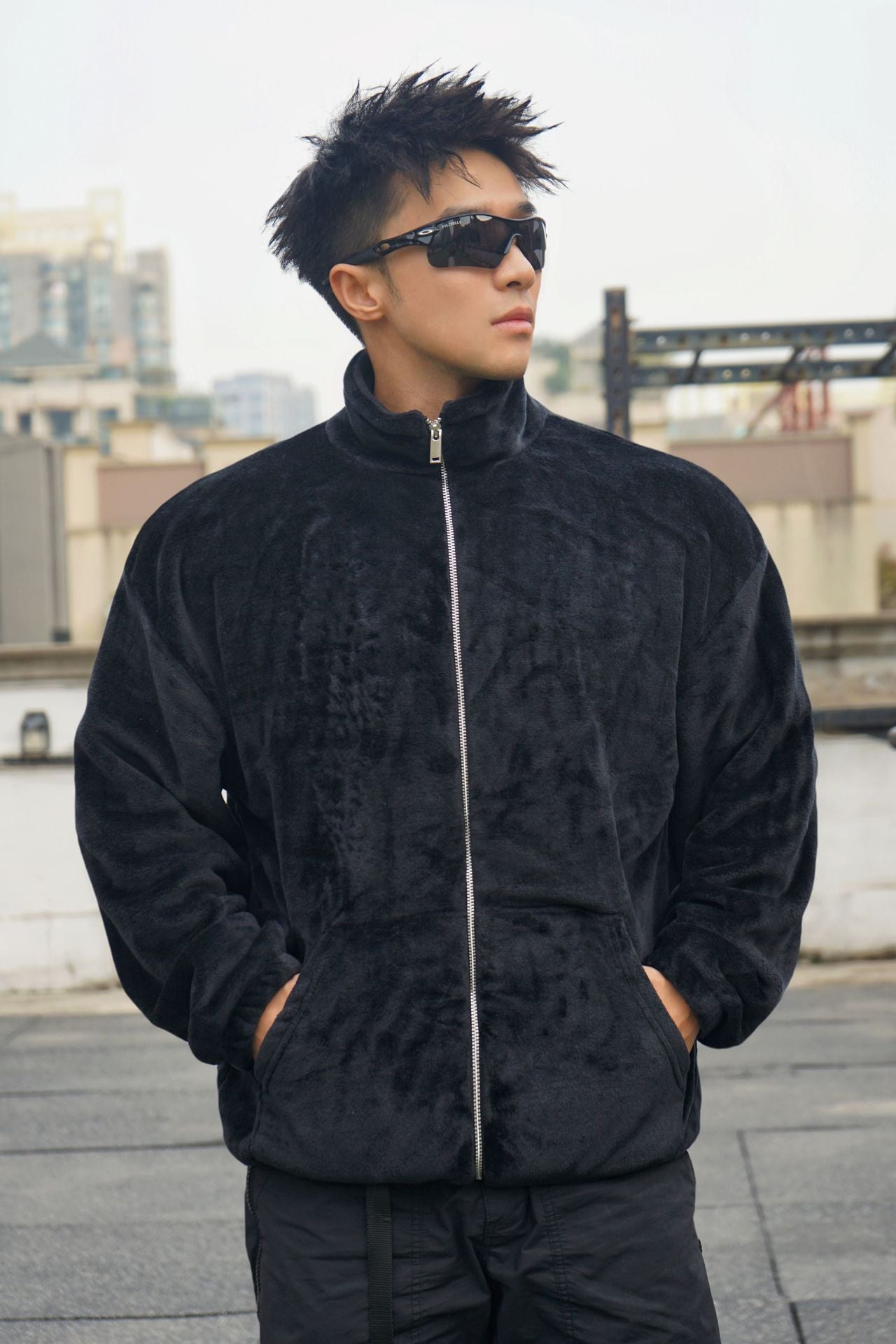 New Winter Stand Collar Men's Casual Sports Furry Jacket Loose Plus Size Zipper Sweatshirt Muscle Loose