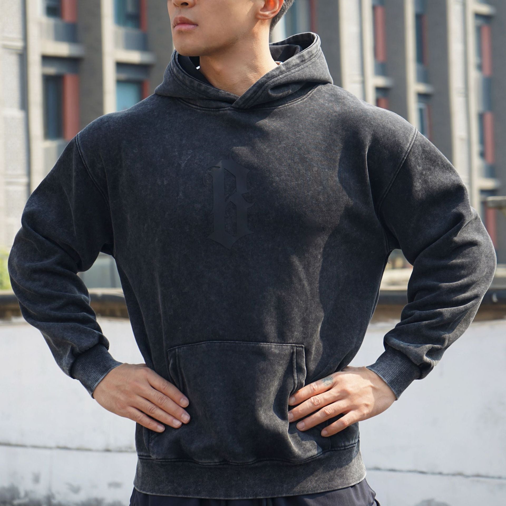 New Autumn Winter Round Neck Men's Casual Sports Hooded Loose Plus Size Pullover Muscle Washed Cotton Sweatshirt Long Sleeve