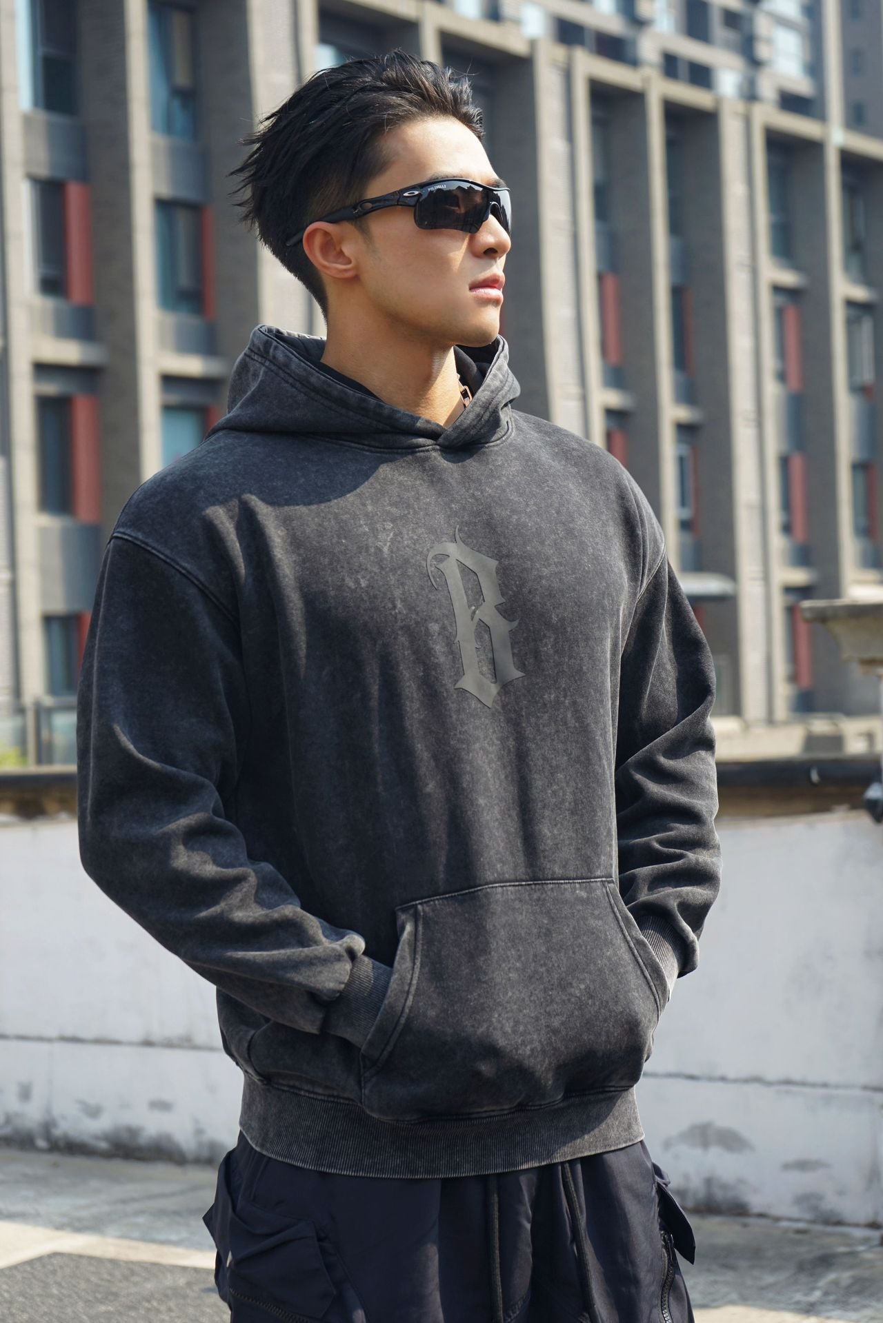 New Autumn Winter Round Neck Men's Casual Sports Hooded Loose Plus Size Pullover Muscle Washed Cotton Sweatshirt Long Sleeve