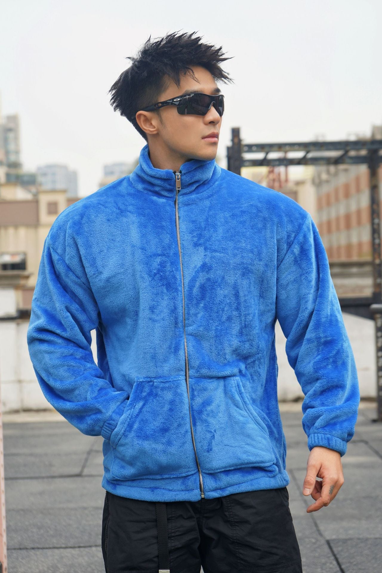 New Winter Stand Collar Men's Casual Sports Furry Jacket Loose Plus Size Zipper Sweatshirt Muscle Loose