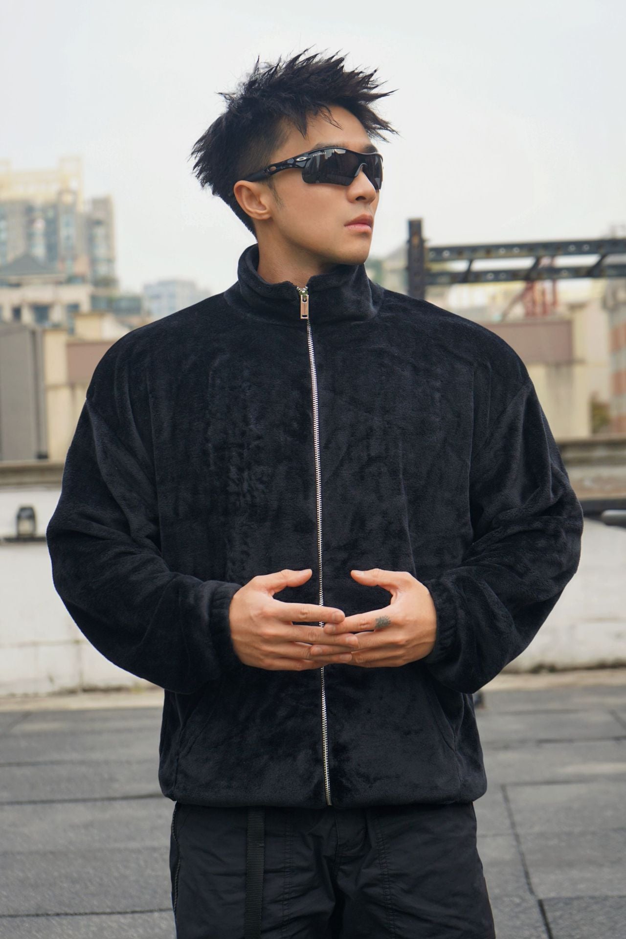 New Winter Stand Collar Men's Casual Sports Furry Jacket Loose Plus Size Zipper Sweatshirt Muscle Loose