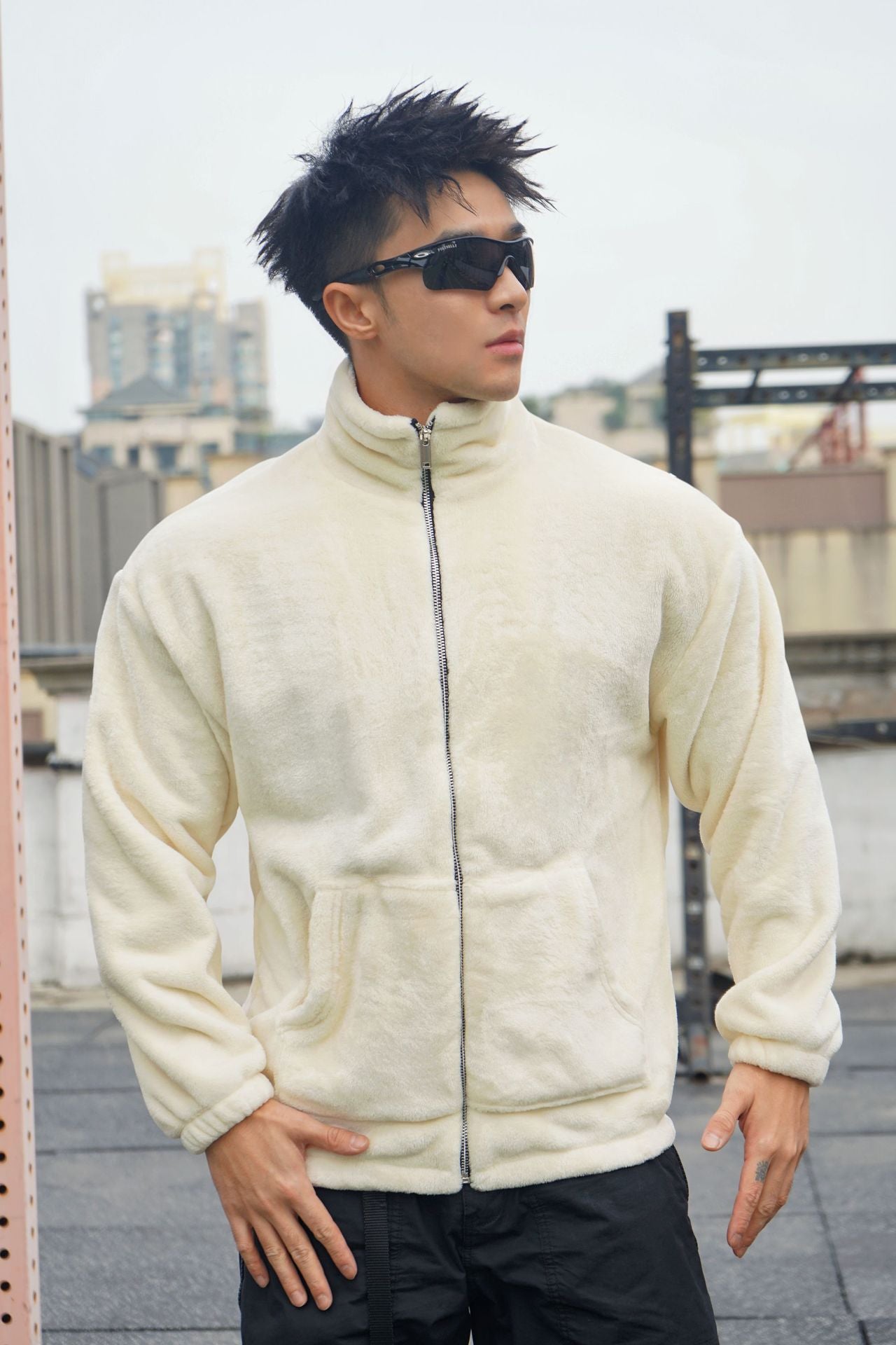 New Winter Stand Collar Men's Casual Sports Furry Jacket Loose Plus Size Zipper Sweatshirt Muscle Loose
