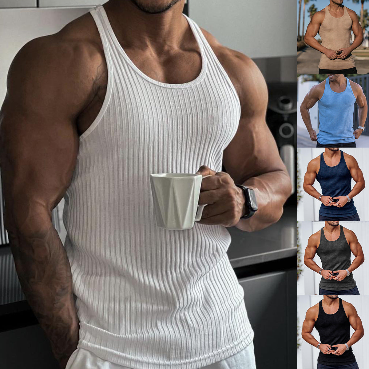 Sports Fitness Muscle Waffle Jacket Men Autumn Season Loose Cardigan Zipper Trendy Brand Casual Solid Color Stand Collar