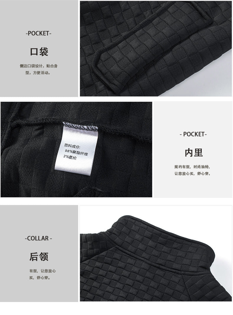 Sports Fitness Muscle Waffle Jacket Men Autumn Season Loose Cardigan Zipper Trendy Brand Casual Solid Color Stand Collar