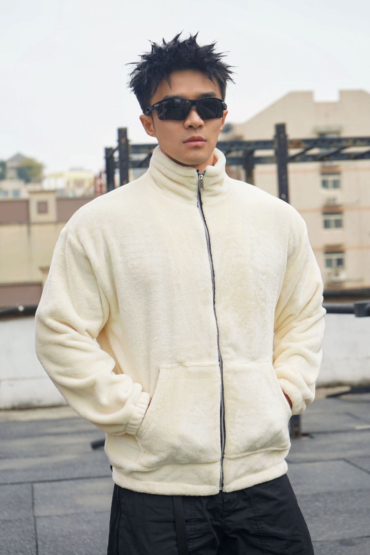 New Winter Stand Collar Men's Casual Sports Furry Jacket Loose Plus Size Zipper Sweatshirt Muscle Loose